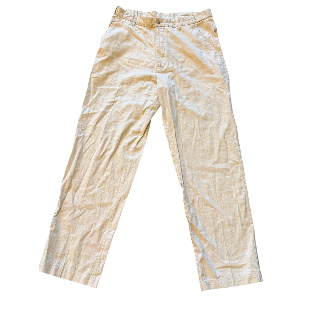 Club Room Mens Beige Linen Blend Straight Leg Flat Front Trousers 38x32